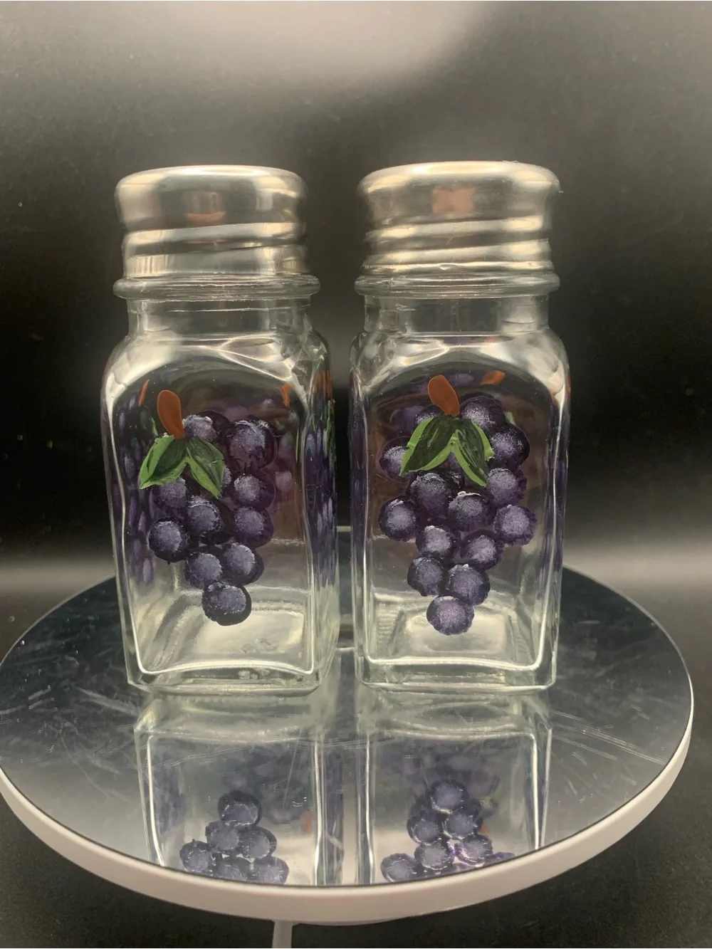 Pre Owned Large Hand Painted Grapes Salt & Pepper Shaker Set of 2